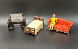Vintage Renewal Plastic Dollhouse Furniture Girl Bed Sofa Dresser Furniture
