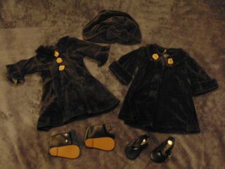 American Girl Doll Black Fur Coat And Dress With Hat,  Shoes,  Book And Boots