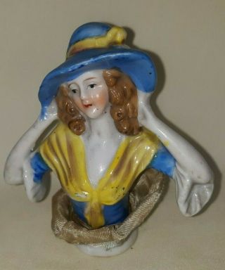 Antique Porcelain Half Doll Lady W/ Hat Japan $8.  88