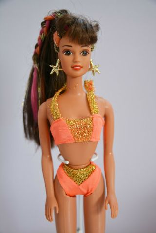 Splash N Color Teresa Barbie Doll Beach Swimsuit Sunbathing Orange Gold Vintage