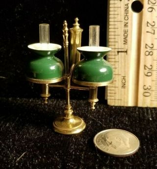 1:12 Dollhouse Miniature Brass & Glass Double Desk Lamp 1 7/8 "