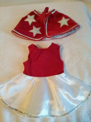 American Girl Doll Outfit Clothes Red White Lined Dress & Cape Two Piece Set