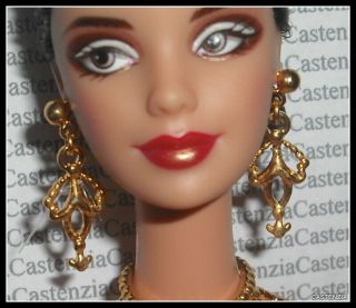 Jewelry Barbie Doll Exotic Beauty Faux Gold Ornate Earrings Accessory Item