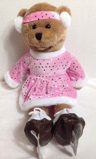 Chantilly Lane Musical Crystal Ice Skater Bear Sings Let It Snow Pink Outfit
