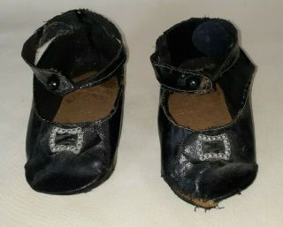 Antique Pair Oil Cloth Buckle Doll Shoes Large Composition Mama Doll $8.  88