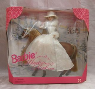 Winter Ride Barbie Doll Gift Set Holiday Horse Pony Christmas Landscape 1998