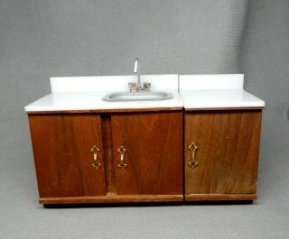 Vintage Kitchen Sink Counter Cabinets Dollhouse Miniature 1:12