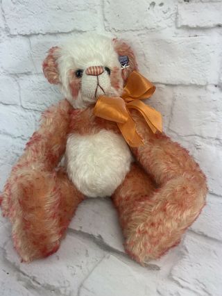 Annette Funicello 12 " Peach Panda Teddy Bear Plush Mohair Stuffed Animal Jointed