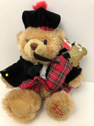 Hamleys Of London Scottish Piper Teddy Bear Red Kilt & Bagpipes Soft Plush 10 "