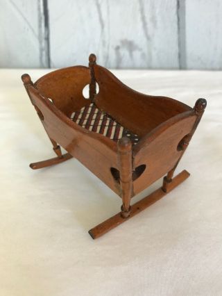 Miniature Cherry Wood Baby Cradle Bed Dollhouse Furniture