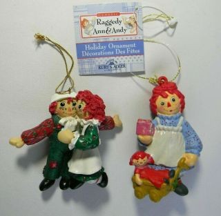 Set Of 2 Kurt Adler Raggedy Ann & Andy Christmas Ornaments