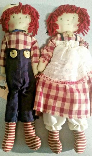 Handmade Primitive/country Raggedy Ann/andy Style Dolls