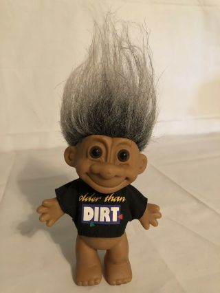 Russ 4.  5  Older Than Dirt " Official Troll Doll: Grey Hair Black Shirt.  Gag Gift