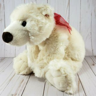 Teddy Polar Bear Plush Gund Schatzi Cream Off White Stuffed Animal Red Bow 17 "