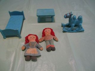 1977 Knickerbocker Toy Co.  Raggedy Ann & Andy And Accessories From Doll House