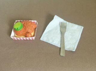 American Girl - Fried Chicken In Paper Tray,  Napkin,  Fork From Tenney Picnic Set