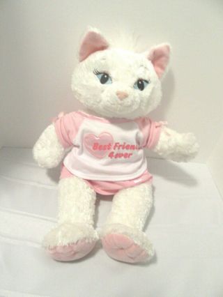 Build A Bear White Kitty Sassy Cat Plush 19 " Animal Pink Ears &heart W Clothes