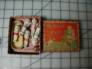 Set Of 5 Miniature Penny Dolls 1.  75” Swimsuits Tub Rattle Box Japan