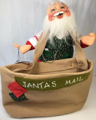 Annalee Santa Mr Claus Christmas Doll Mail Bag Green Vest Red Pants 1992 16 "