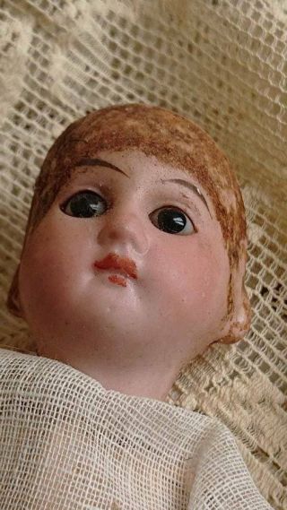 Sweet Antique French Bisque Head Doll Glass Eyes Attic Find C1900