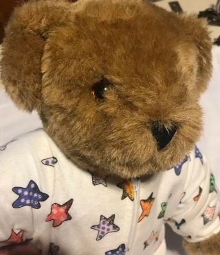 The Vermont Teddy Bear Co Brown Jointed Plush 15 " Stuffed Teddy Bear Footed Pjs