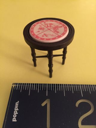 Vintage Doll House Miniature Table With Porcelain Inlay Turned Legs Fine
