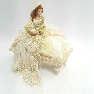 Victorian Ivory Ottoman Tassel Doll Roses Feathers 2004 Popular Creations
