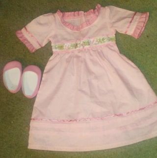 American Girl Doll Caroline Meet Dress And Pink Shoes Vintage
