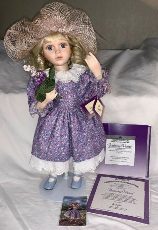 1994 Ashton Drake Galleries " Gathering Violets " Porcelain Doll 15” Tall With