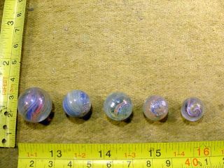 5 X Excavated Vintage Victorian Hand Made Glass Marble Age 1860 Germany 13501