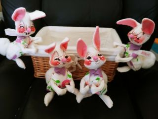 4 Vintage Rare Collectible Annalee Mobilitee Easter Bunny Rabbits