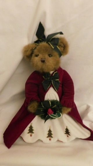 Bearington Bear 14 " Christmas Bear With Wreath Burgundy & Ivory Velvet Vgu