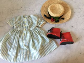 American Girl Kirsten Summer Dress,  Straw Hat And Red Boots,  Euc
