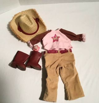 American Girl Doll Horse Lover Outfit Western Pants Belt Shirt Hat Boots Brush