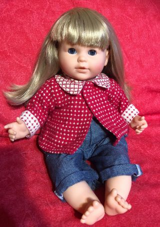 Corolle 14 " Baby Girl Blonde Hair Doll Blue Eyes Open & Close Soft Body Euc