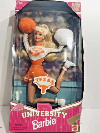 University Of Texas Longhorns Cheerleader Blonde Barbie Doll Football Fan Nrfb