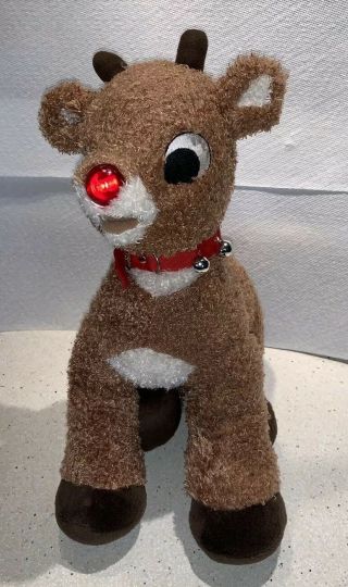 Build A Bear Rudolph Red Nose Reindeer Stuffed Plush Talks Light Up Nose Babw