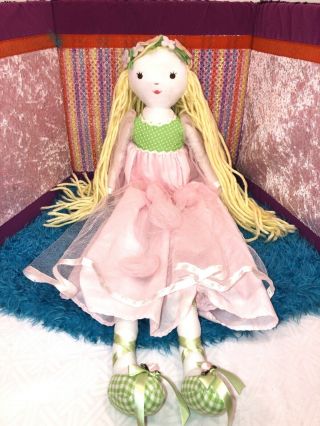Vguc - 24” Pottery Barn Kids Pink Fairy Ballerina Princess Doll Yarn Hair