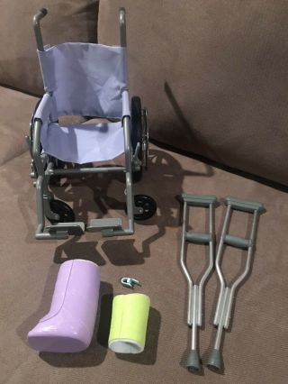 American Girl Doll Purple Wheelchair,  Crutches,  Splint,  And Casts 6 Pc Set