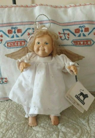 Small One Of A Kind Angel Doll,  Blue Eyed Blond Curls,  Gold Wings,  Halo