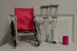 American Girl Doll Wheelchair,  Crutches,  And Two Hospital Casts -