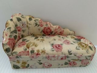 1:12 Scale Doll House Dollhouse Cream Floral Chaise Lounge Couch Furniture 6”