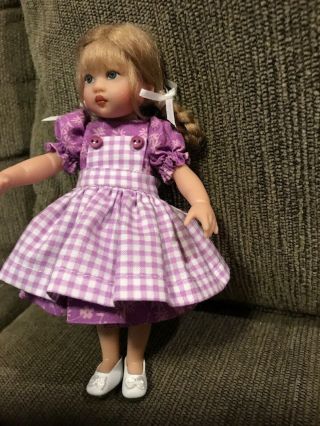 Riley Kish Doll,  Lavender & White Dress W/checked Pinafore For 7.  5 - 8 Inch Doll.