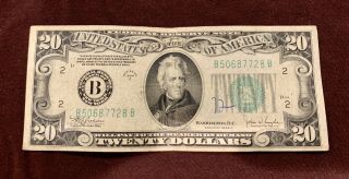 1934 C $20 U.  S.  Federal Reserve Note Green Seal FR 2057B NY FRN York mule? 2