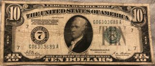 1928 A $10 Federal Reserve Note Ten Dollar Bill Gold On Demand