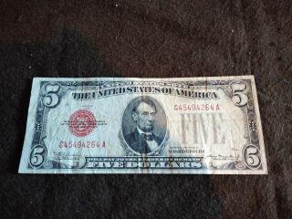 Rare 1928c Five Dollar $5 Bill Large Red Seal Note Error Off Center G4549264a