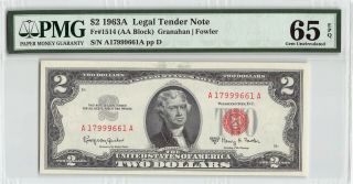 United States 1963a Fr.  1514 Pmg Gem Unc 65 Epq 2 Dollars