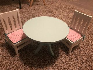 18in American Girl Doll Furniture: Dining Table And Two Chairs Only
