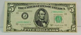 Series 1950 - C $5 Federal Reserve Star Note - - Kansas City - -