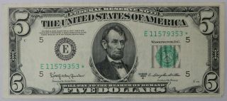 1950d Usa $5 Five Dollar Star Note Bill Richmond Virginia